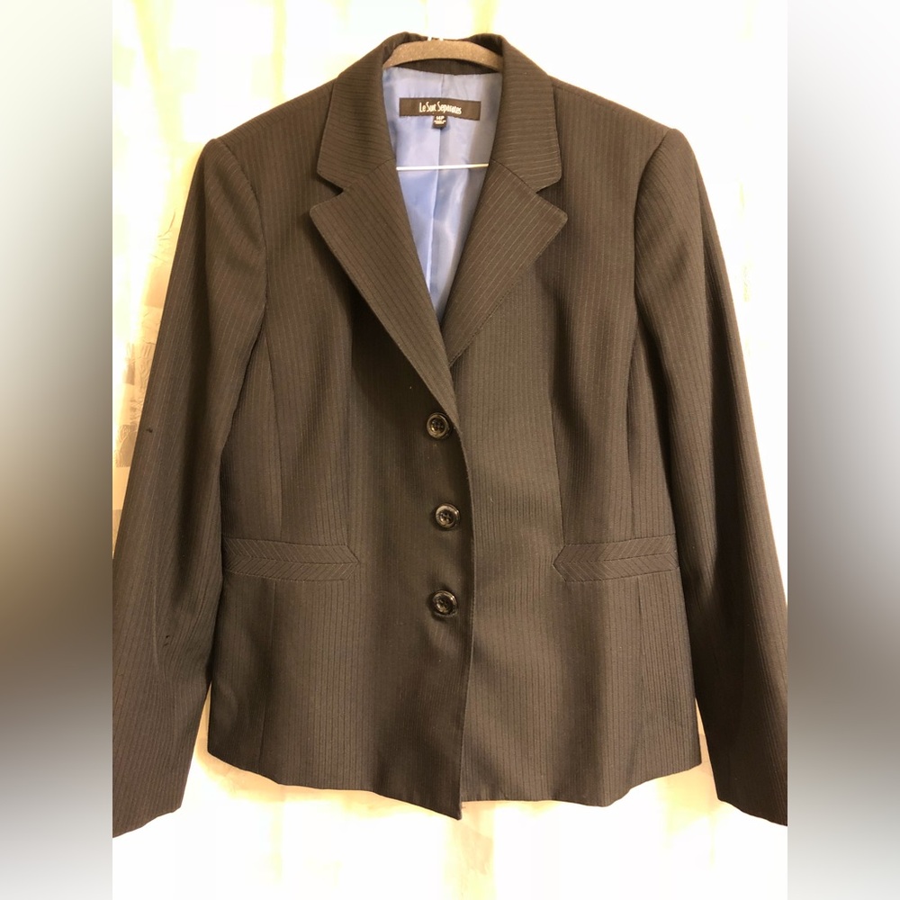 Le Suit Black Pinstripe Blazer